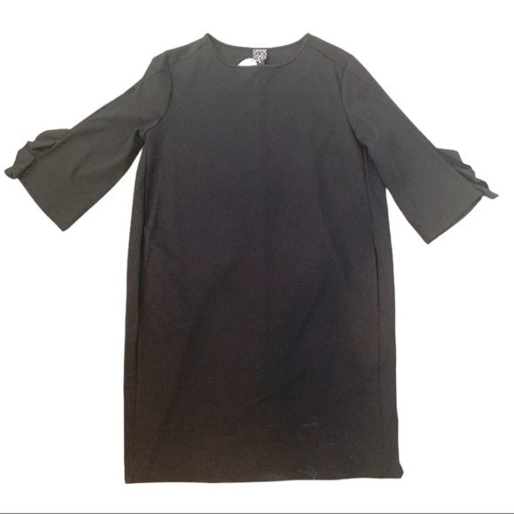 Clara Sun Woo black ponte knit shift dress.